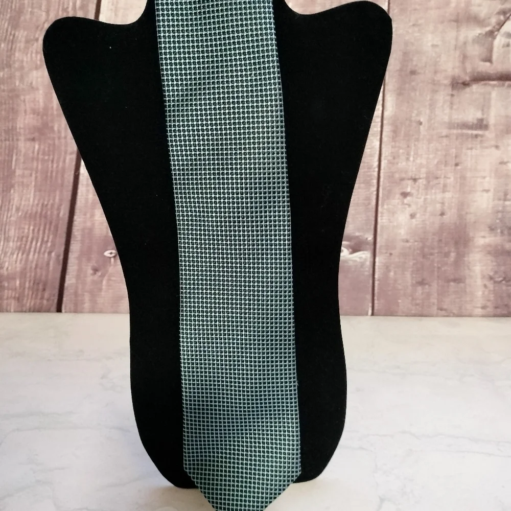Men's Cortina Imported Silk Necktie Tie Black Blue Circle Geometric Handmade..T